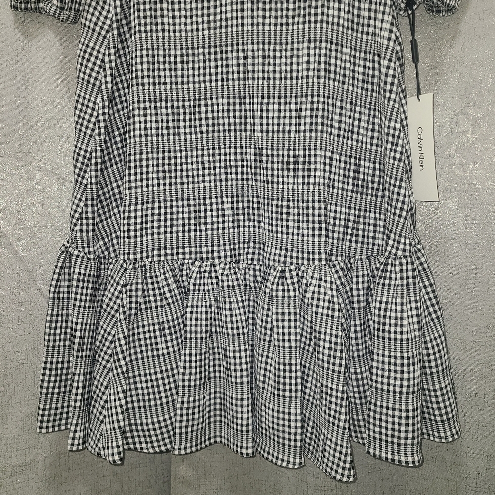 Calvin Klein Gingham Print Gauze Dress with‎ Puff sleeves NEW Size 2 - Picture 14 of 16